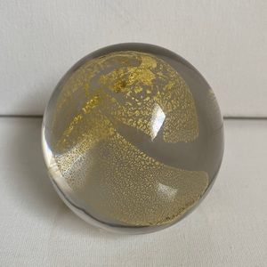 SP San Pacific Paper Weight: Round Clear with Gold Swirls on interior